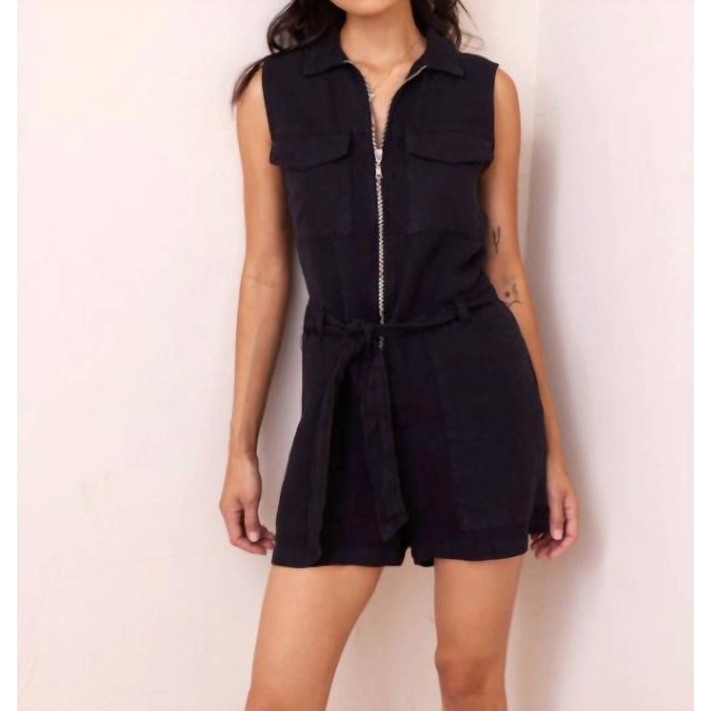 Bella Dahl Black Sleeveless Utility Romper Jumpsuit Belted Pockets XS